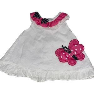 Rare Editions White Dress with Ribbon‎ Butterfly and Bow Details - Size 3-6 mths